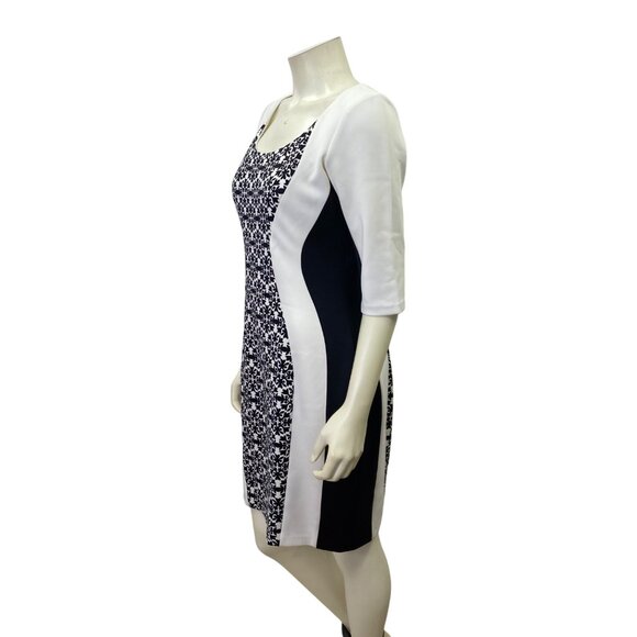 Sangria Black & White Floral Print Bodycon Dress With 3/4 Sleeves‎ 12 Petite - Picture 4 of 7